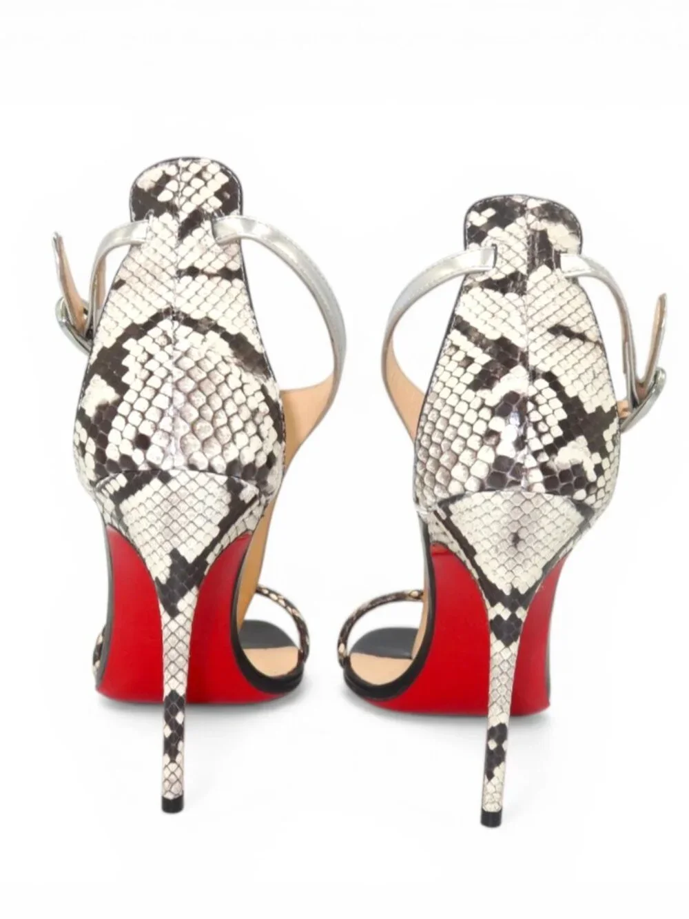 Christian Louboutin Athina Python T Strap Sandals Black Silver Size 37.5 - Picture 9 of 16